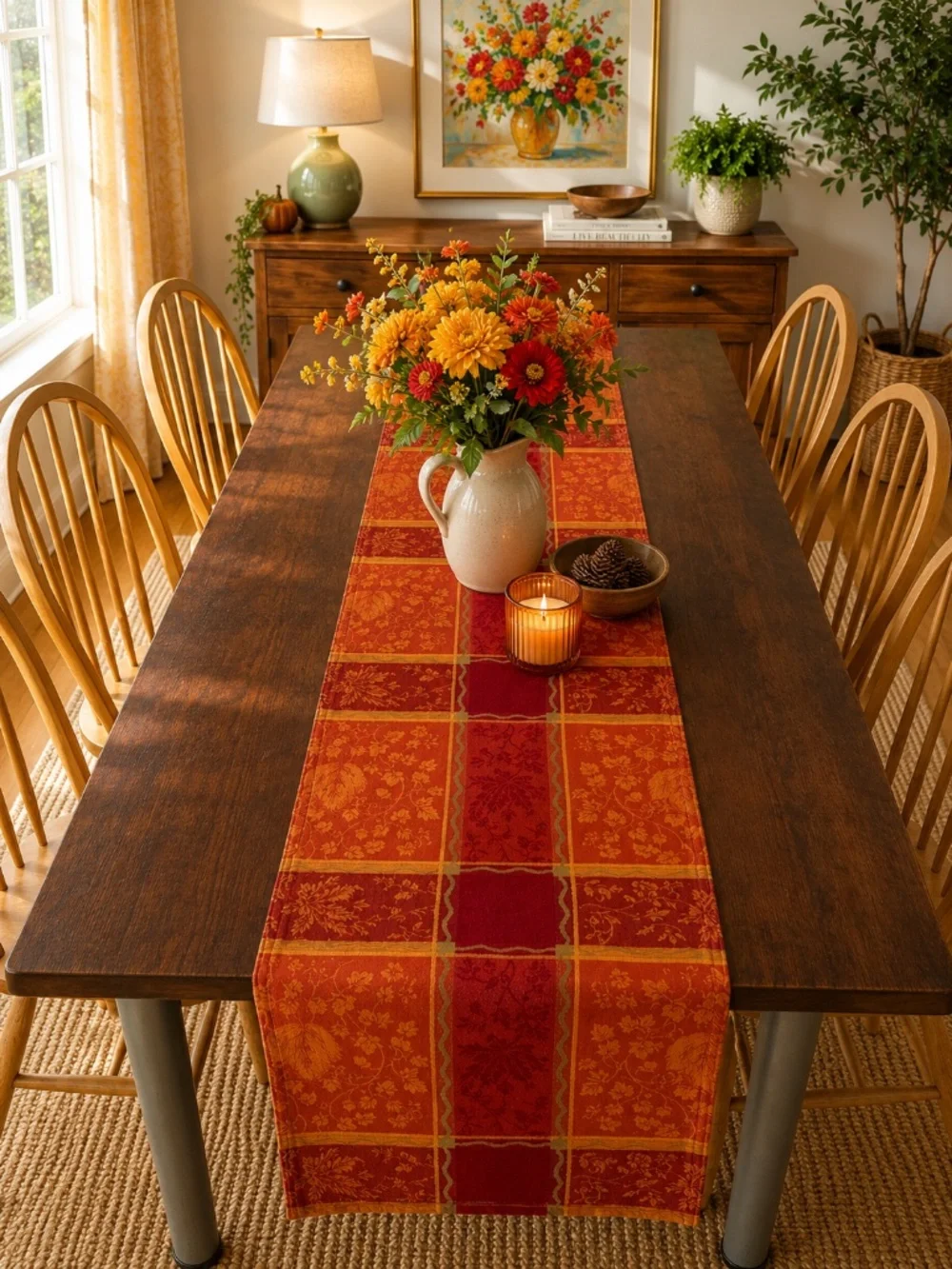 Table Runner Autumn Fall Harvest Floral Leaf Home Dining Decor